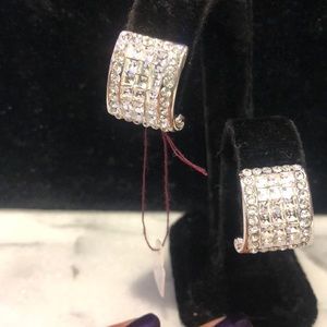 Cubic Zirconia Rhodium Clip on Designer Jarin Earrings-Boutique